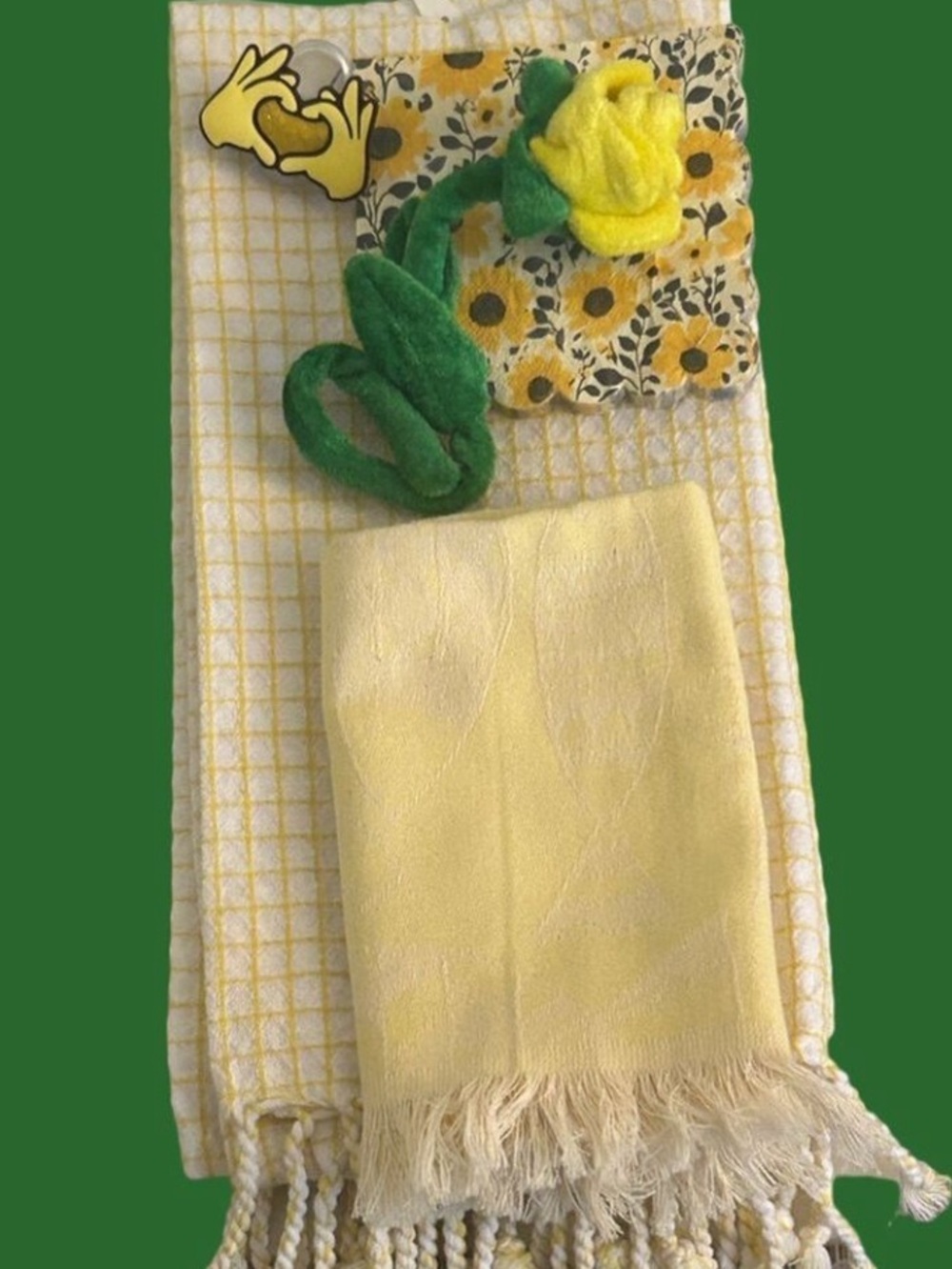 Happy Yellow Towel Set Waffle Woven Hand Towel Fish Towel Flower NEW